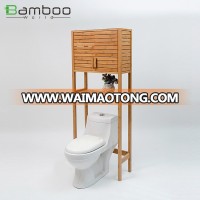 two door bamboo bath cabinet , bathroom space saver over toilet