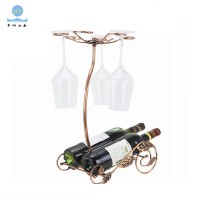 Metal Material Decorative Wine Bottle Rack with Cup Holder