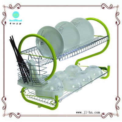 Chrome Iron kitchen 2 Tiers Dish Rack with tray